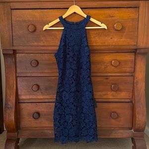 NWT Lulus Love Poem Navy Blue Lace Mini Dress size S